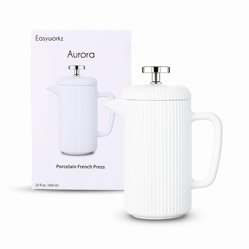 Porcelain French Press 22 fl oz Coffee Tea Maker with Stainless Steel Plunger Ivory R195377