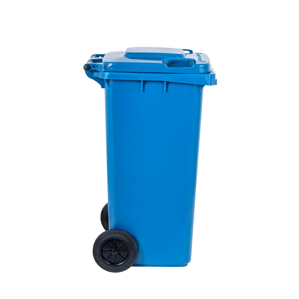 32 gal Blue Plastic Wheeled Trash Can N532859