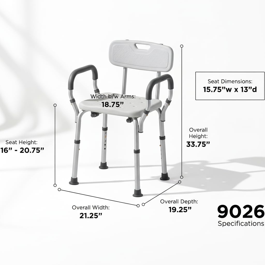 Bath Seat with Removable Arms & Back, 300 lb Capacity, Adjustable Height P864787