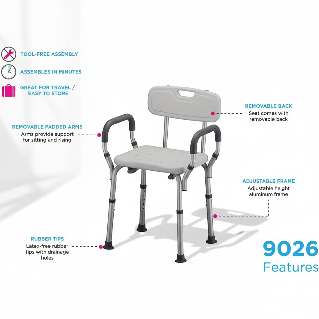 Bath Seat with Removable Arms & Back, 300 lb Capacity, Adjustable Height P864787