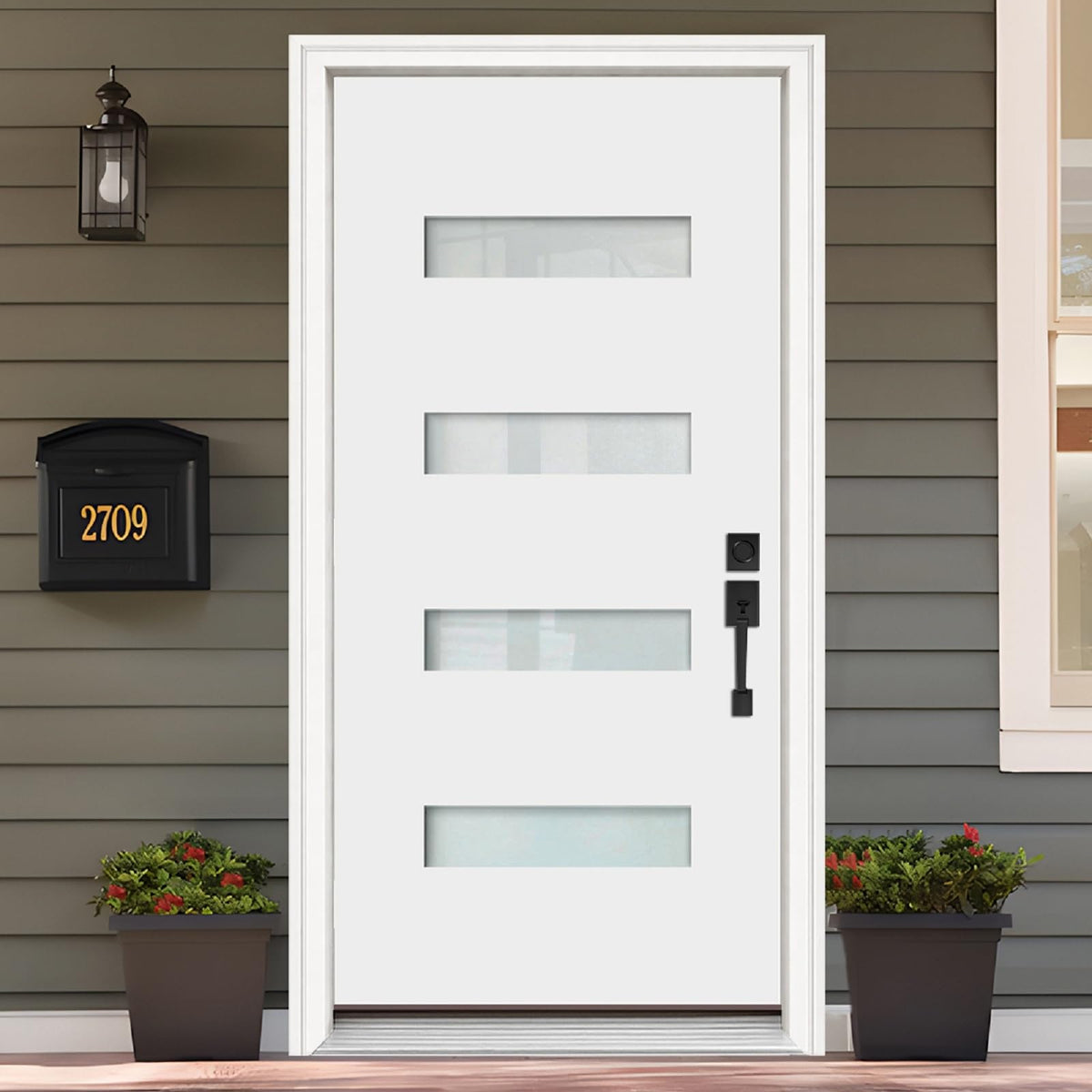 Fiberglass Exterior Front Door 36x80in Left-Hand Inswing Frosted Glass White Primed Q794