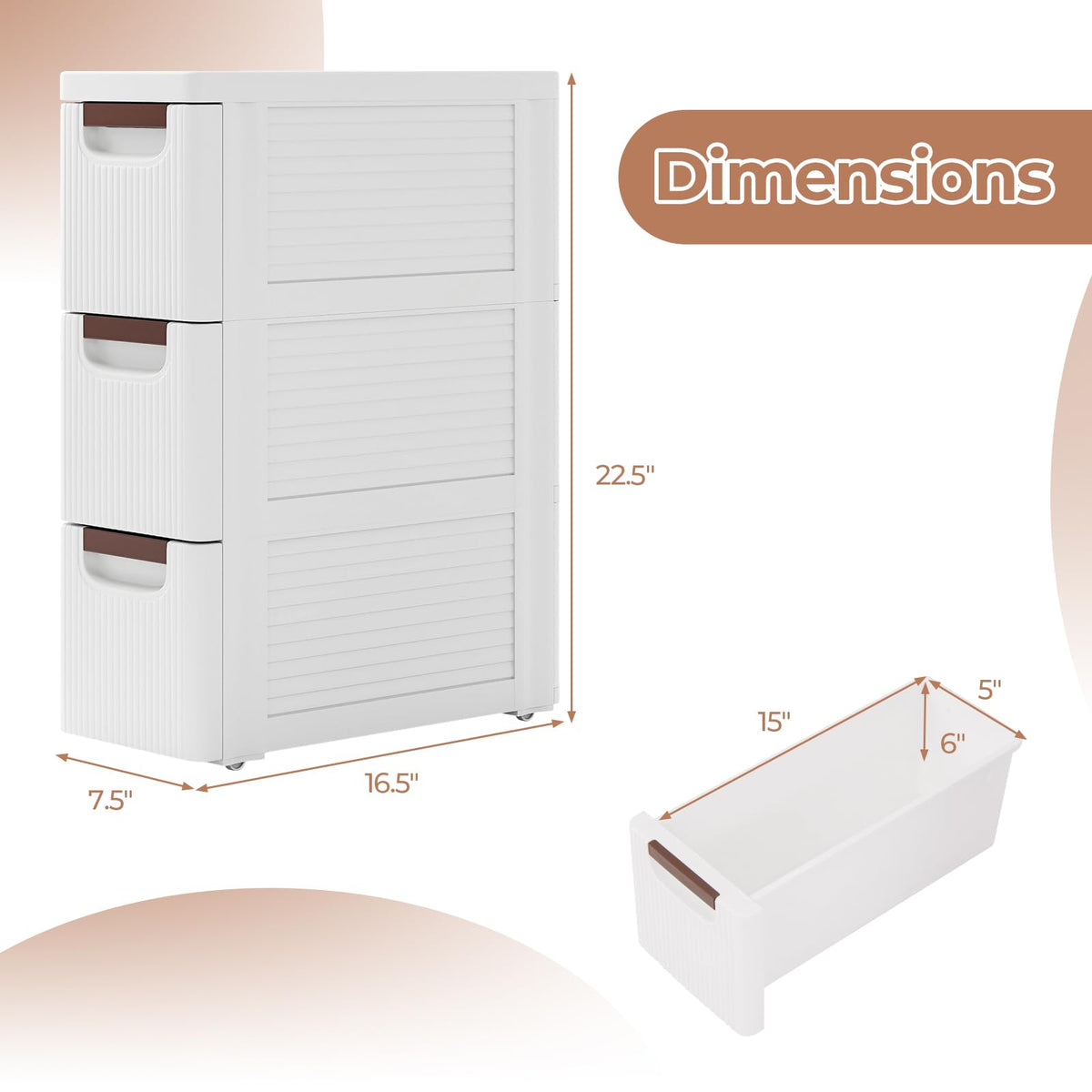 White 3 Drawer Narrow Storage Cabinet J327156