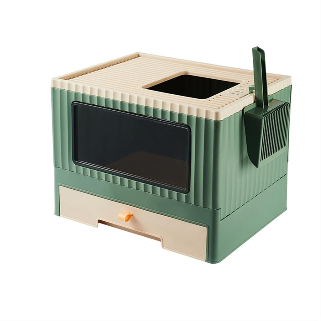 Top Entry Cat Litter Box with Lid Foldable Green I5511
