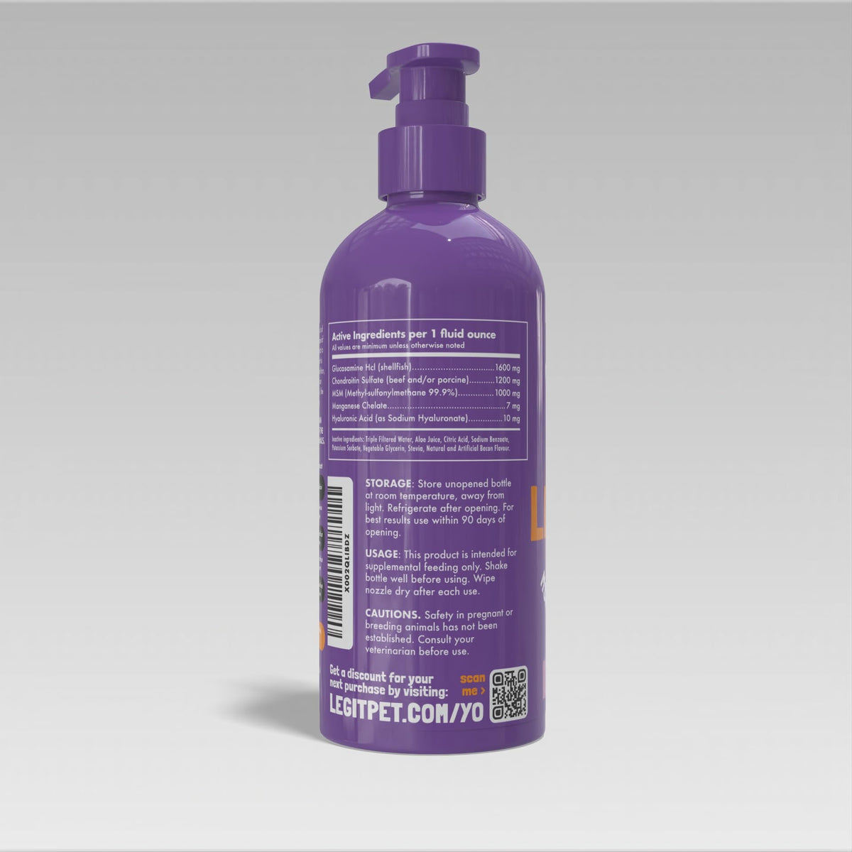 Liquid Glucosamine Chondroitin MSM Hyaluronic Acid Bacon Flavor Dog Supplement 32 oz F4668