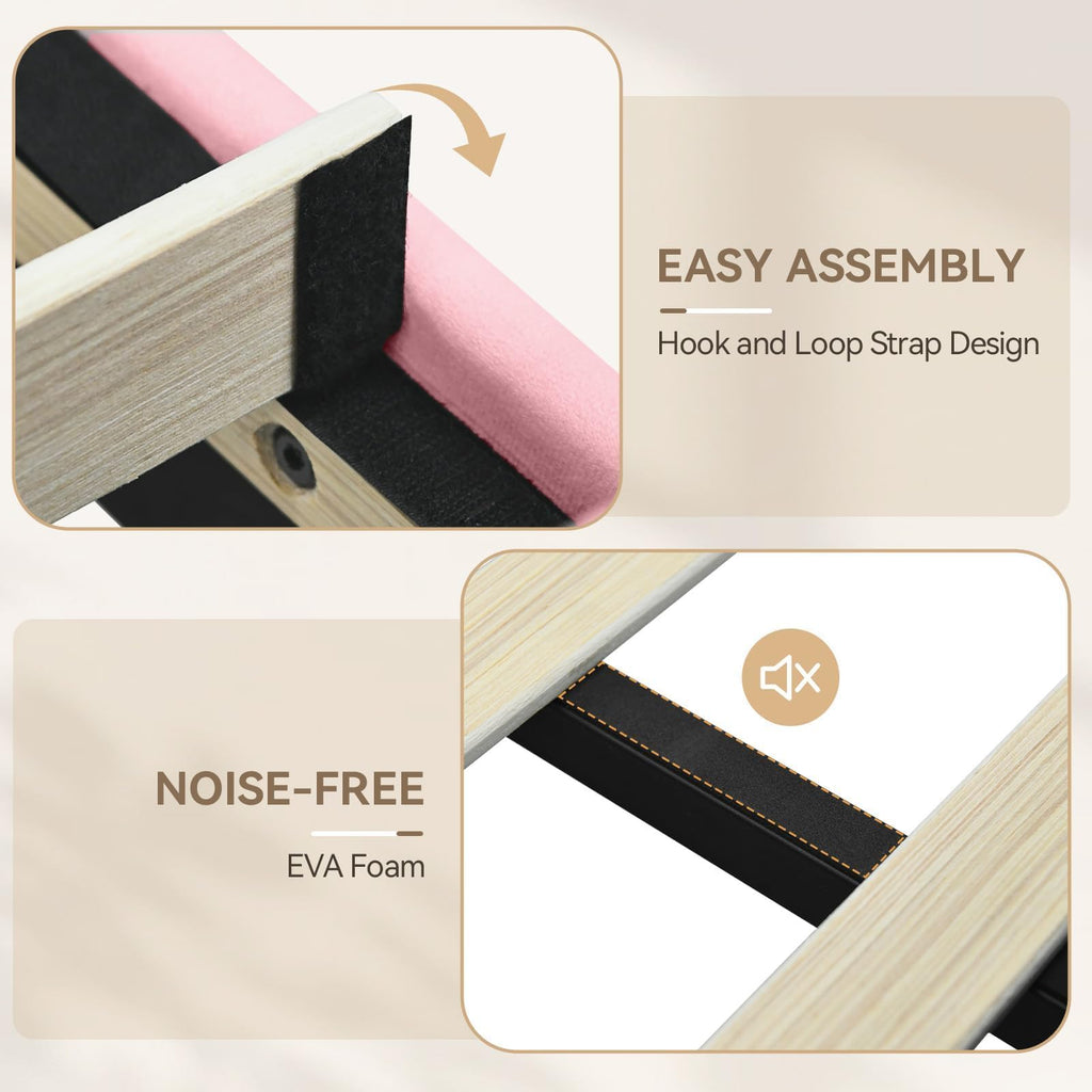 Twin Bed Frames with Upholstered Headboard, Pink N352922