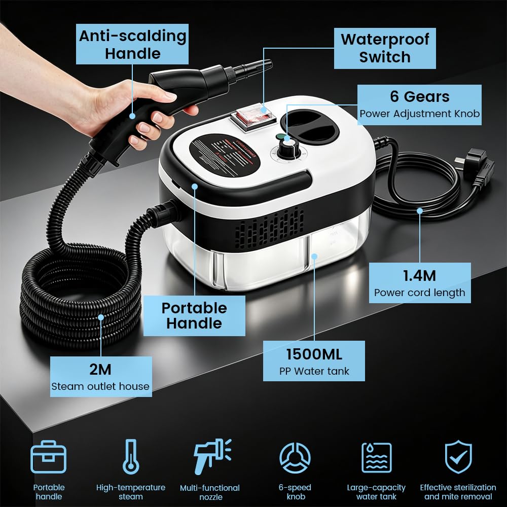 1.5L Handheld Steam Cleaner with 9pcs Accessories X482