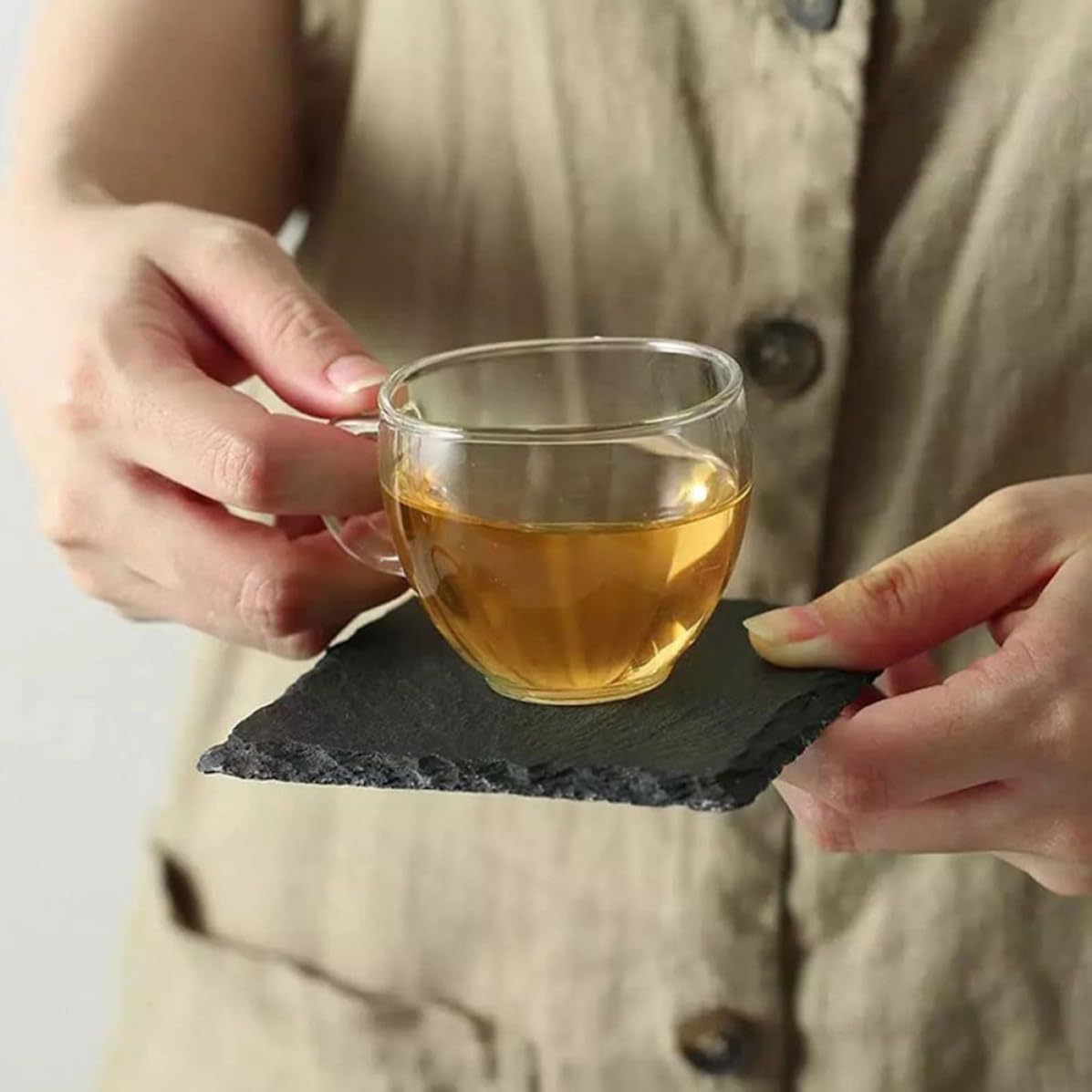 12 Pc Natural Stone Square Drink Coasters A471551