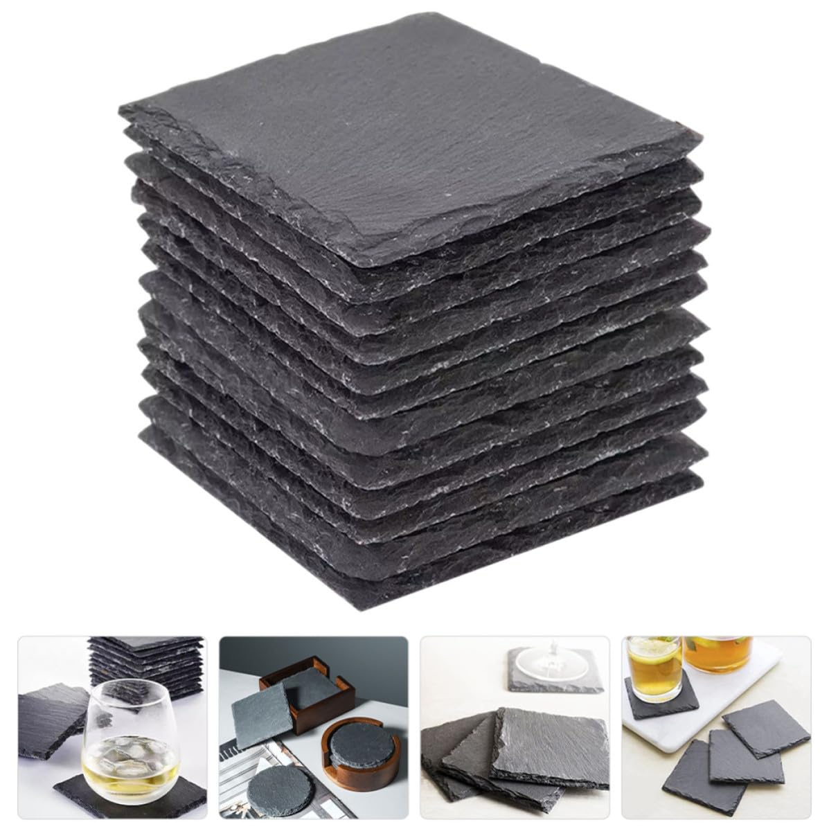 12 Pc Natural Stone Square Drink Coasters A471551