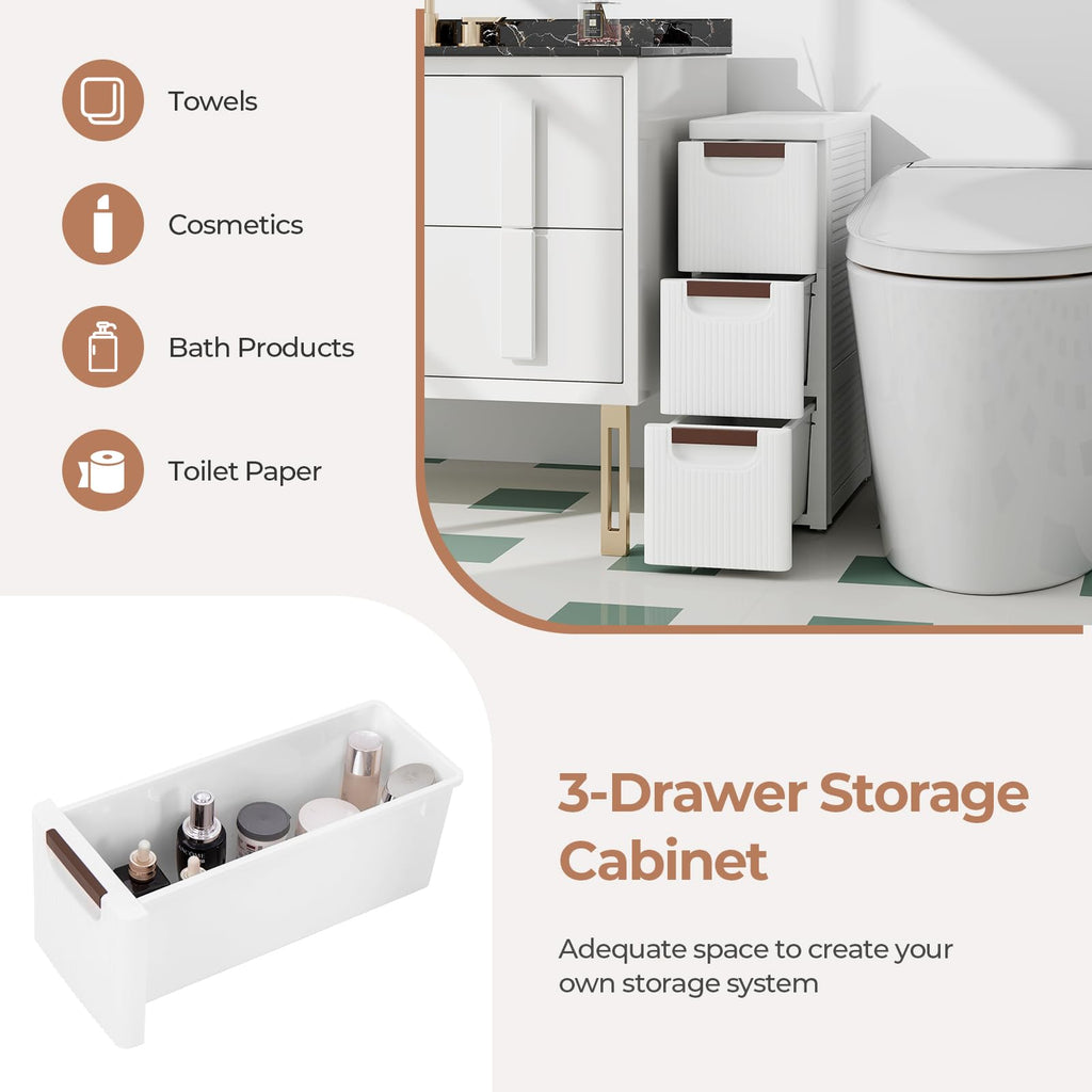White 3 Drawer Narrow Storage Cabinet J327156