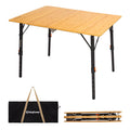 Bamboo Folding Camping Table with Adjustable Height I97723