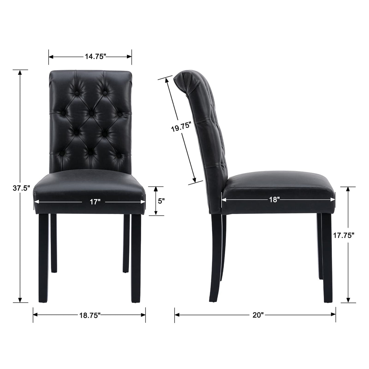 Black PU Leather Upholstered Dining Chairs Set of 4 Y235002