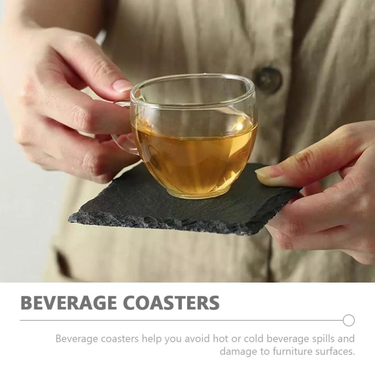 12 Pc Natural Stone Square Drink Coasters A471551