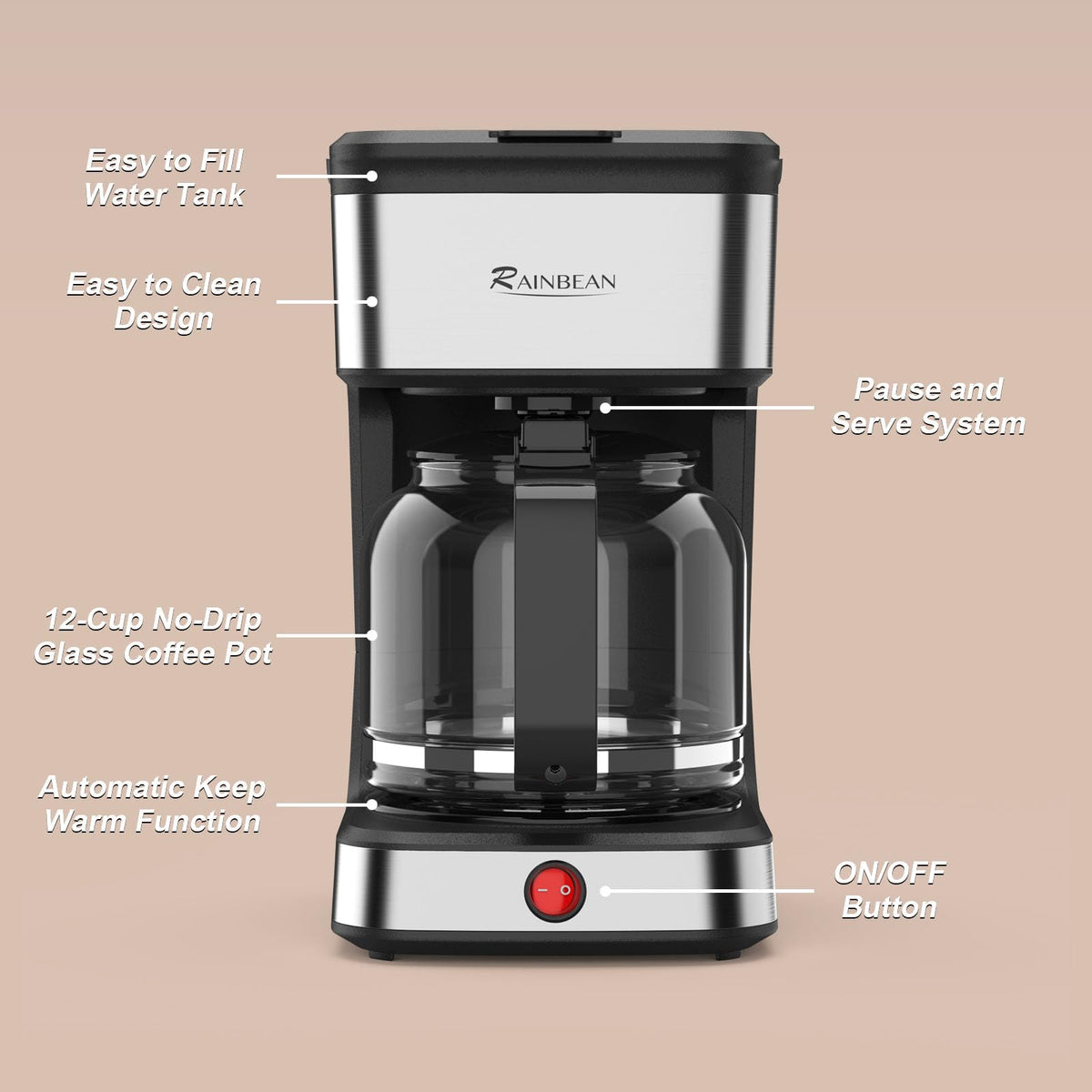 12-Cup Drip Coffee Maker with Glass Carafe P3459