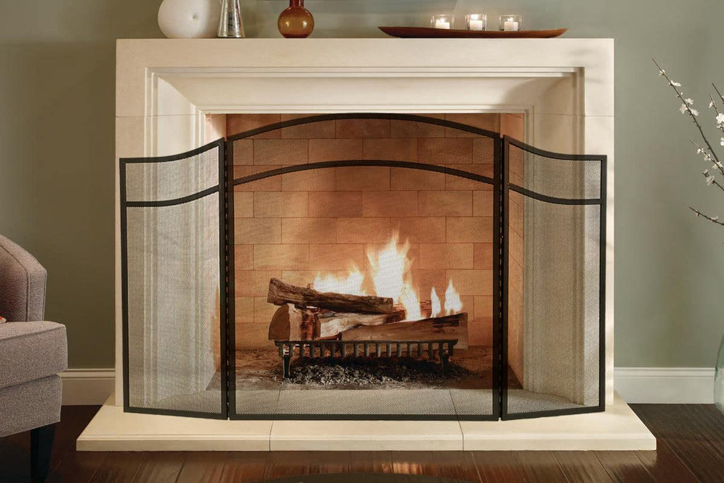 3 Panels Fireplace Screen with Arch Frame Black Y390307
