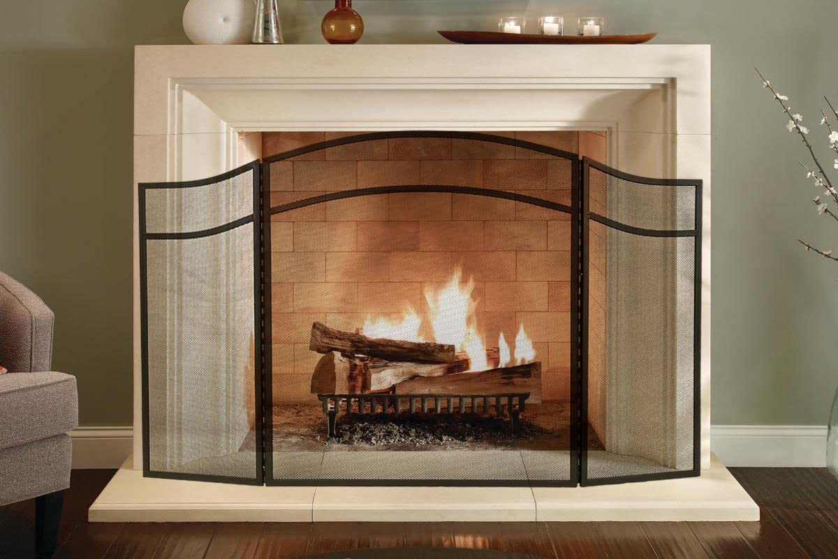 3 Panels Fireplace Screen with Arch Frame Black Y390307