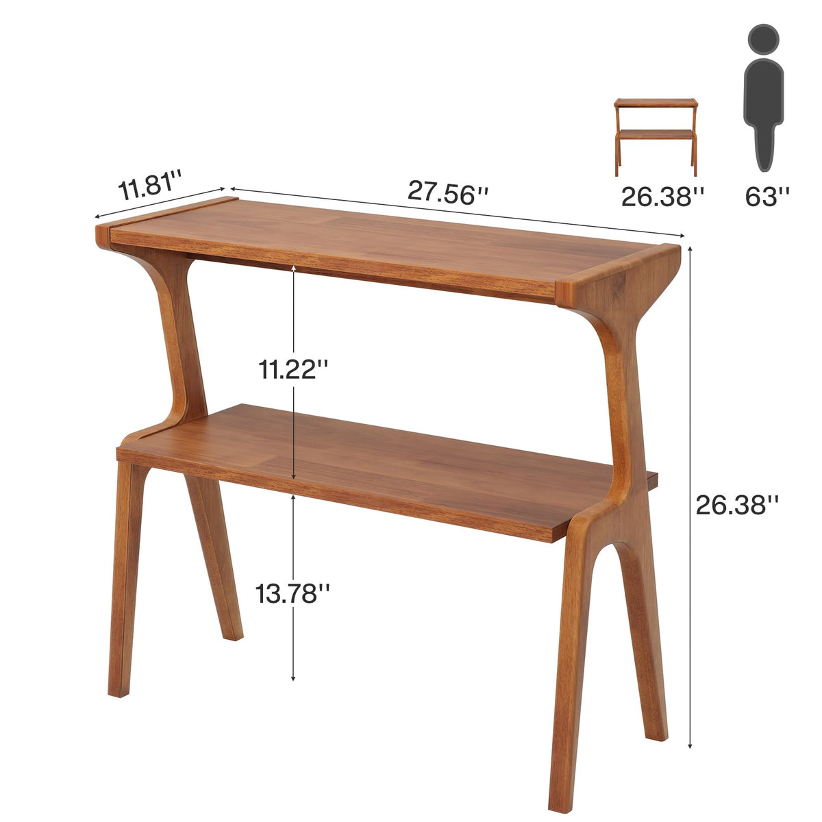 Set of 2 Solid Wood 2-Tier Side Table with Storage Shelf V892297