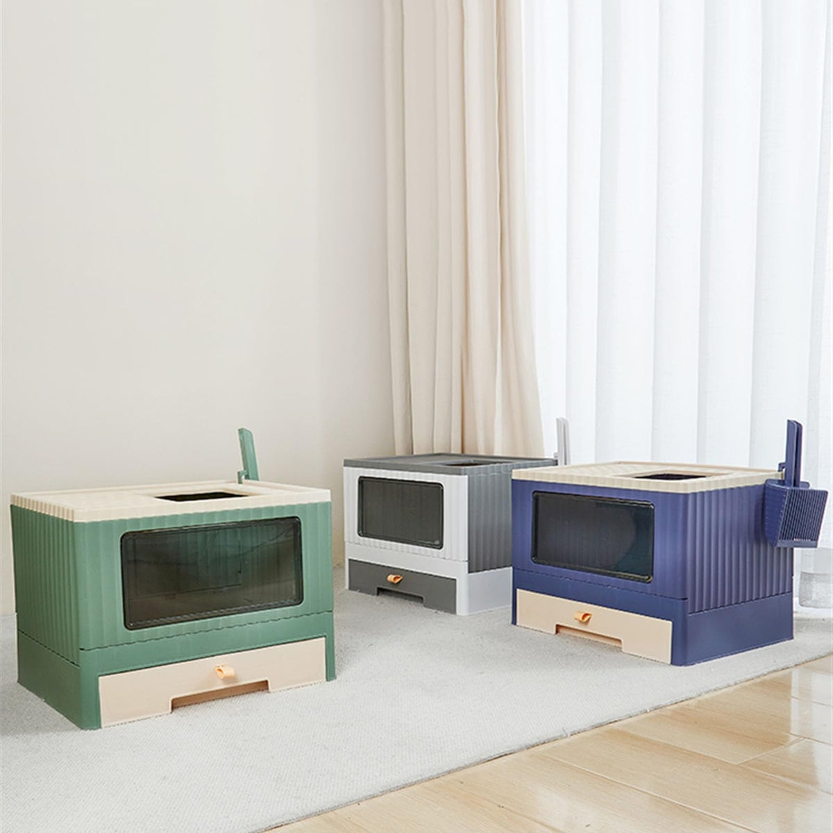 Top Entry Cat Litter Box with Lid Foldable Green I5511