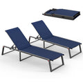 Aluminum Foldable 5-Position Chaise Lounge Chair, Navy Blue, 2 Pack O66289