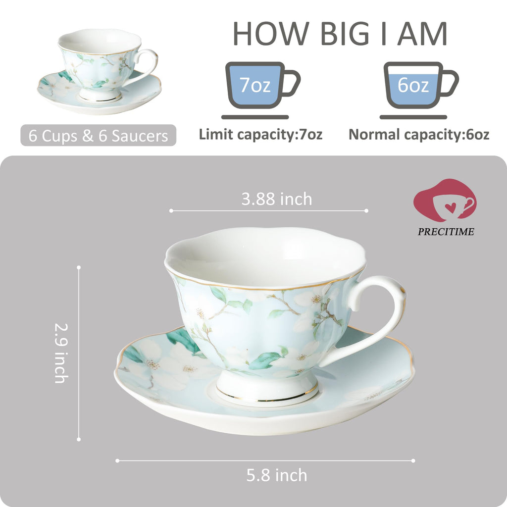 6oz Porcelain Tea Cup & Saucer Set of 6 C1333