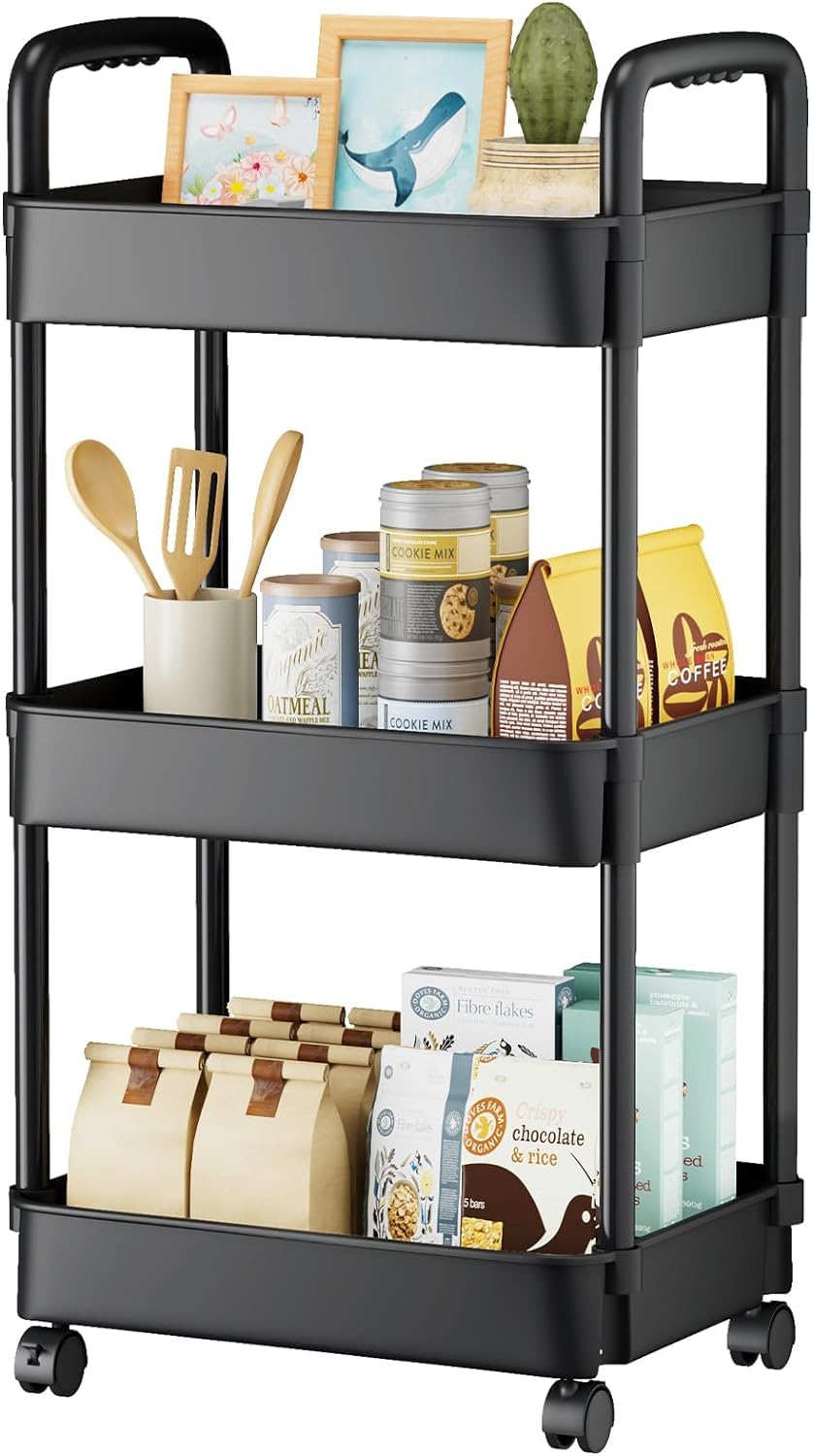 Black 3 Tier Rolling Cart H21235