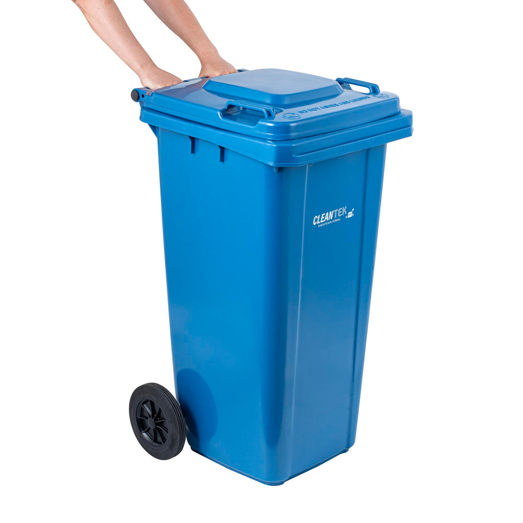 32 gal Blue Plastic Wheeled Trash Can N532859