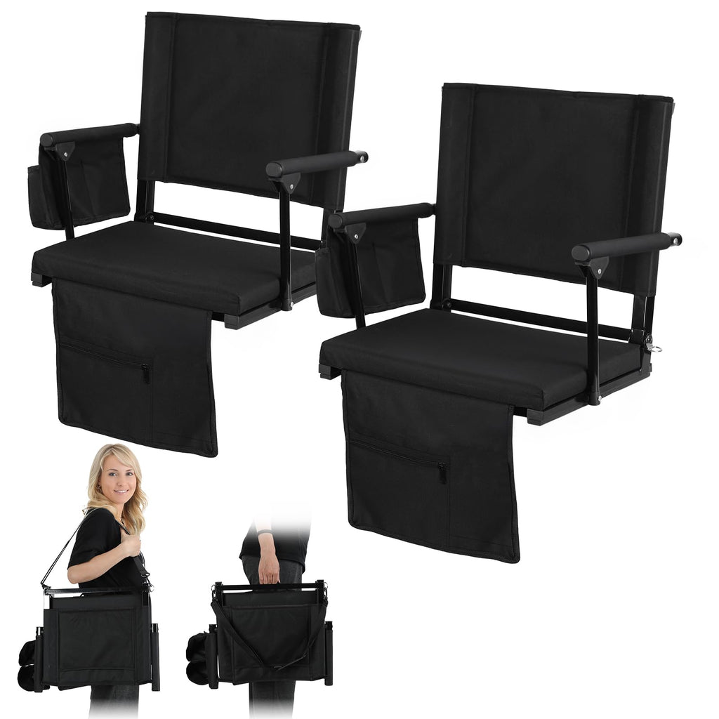 2 Pcs Folding Stadium Seat with Back Support and Cushion E91927