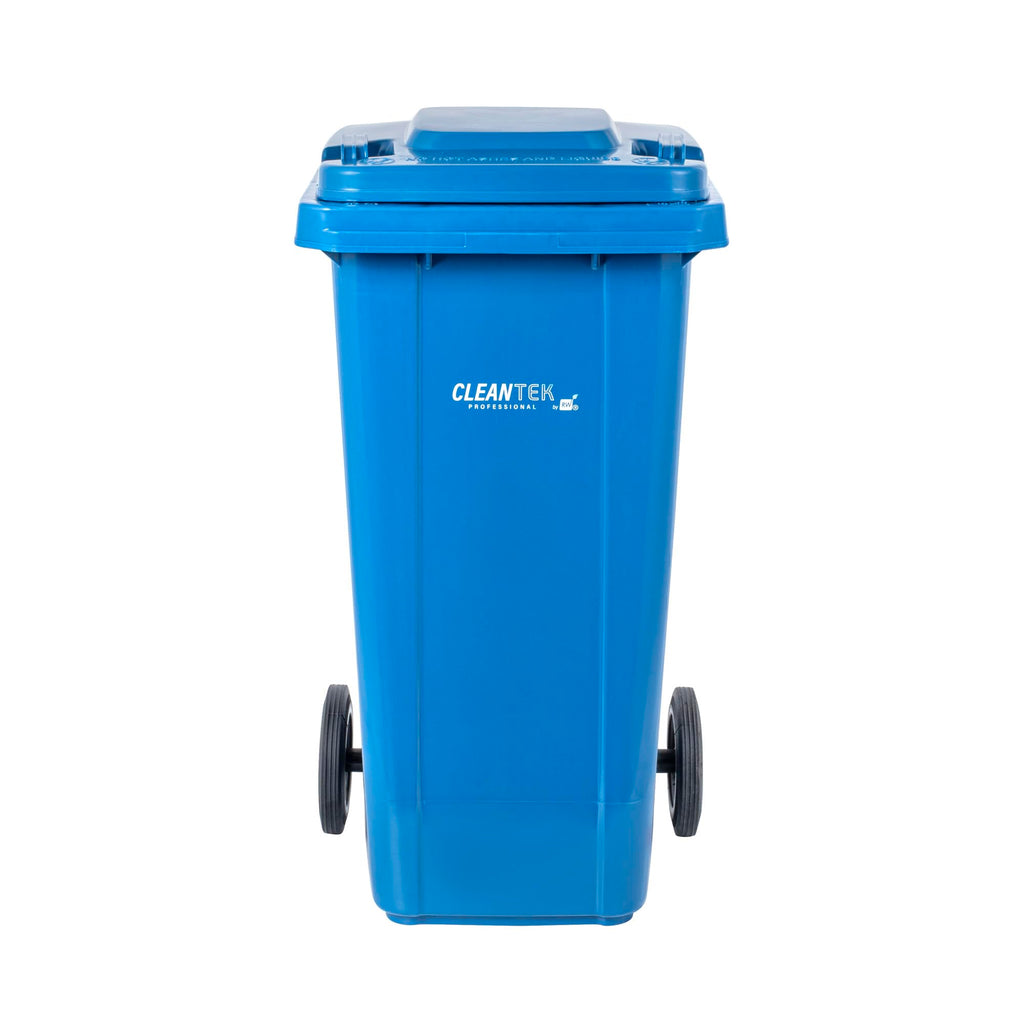 32 gal Blue Plastic Wheeled Trash Can N532859