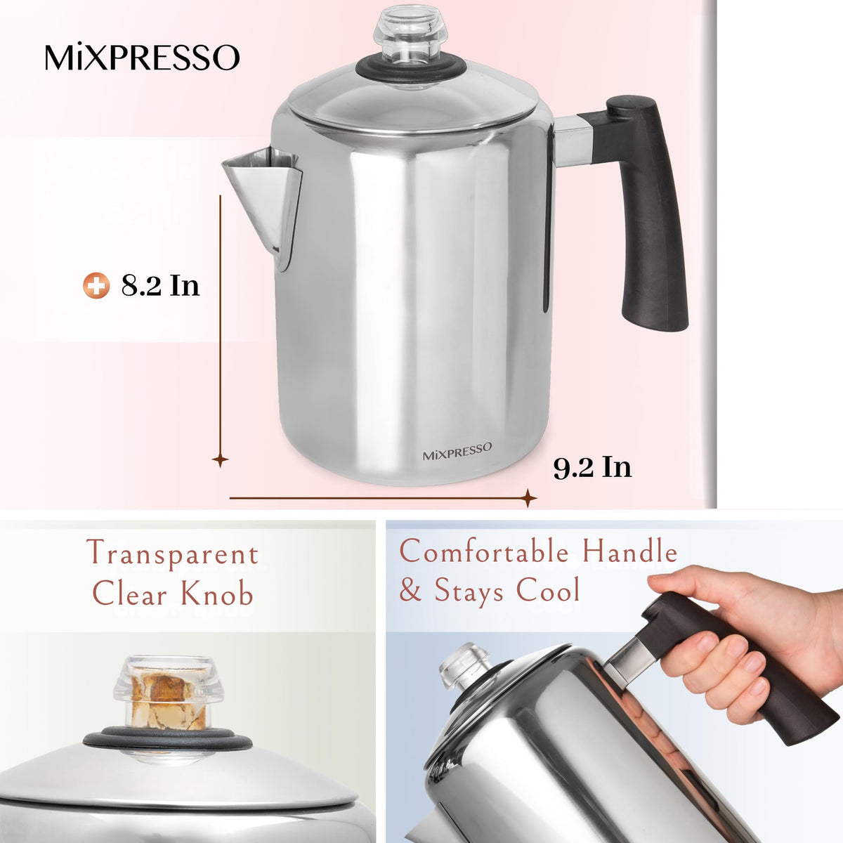 5-8 Cup Stainless Steel Stovetop Coffee Percolator V953196