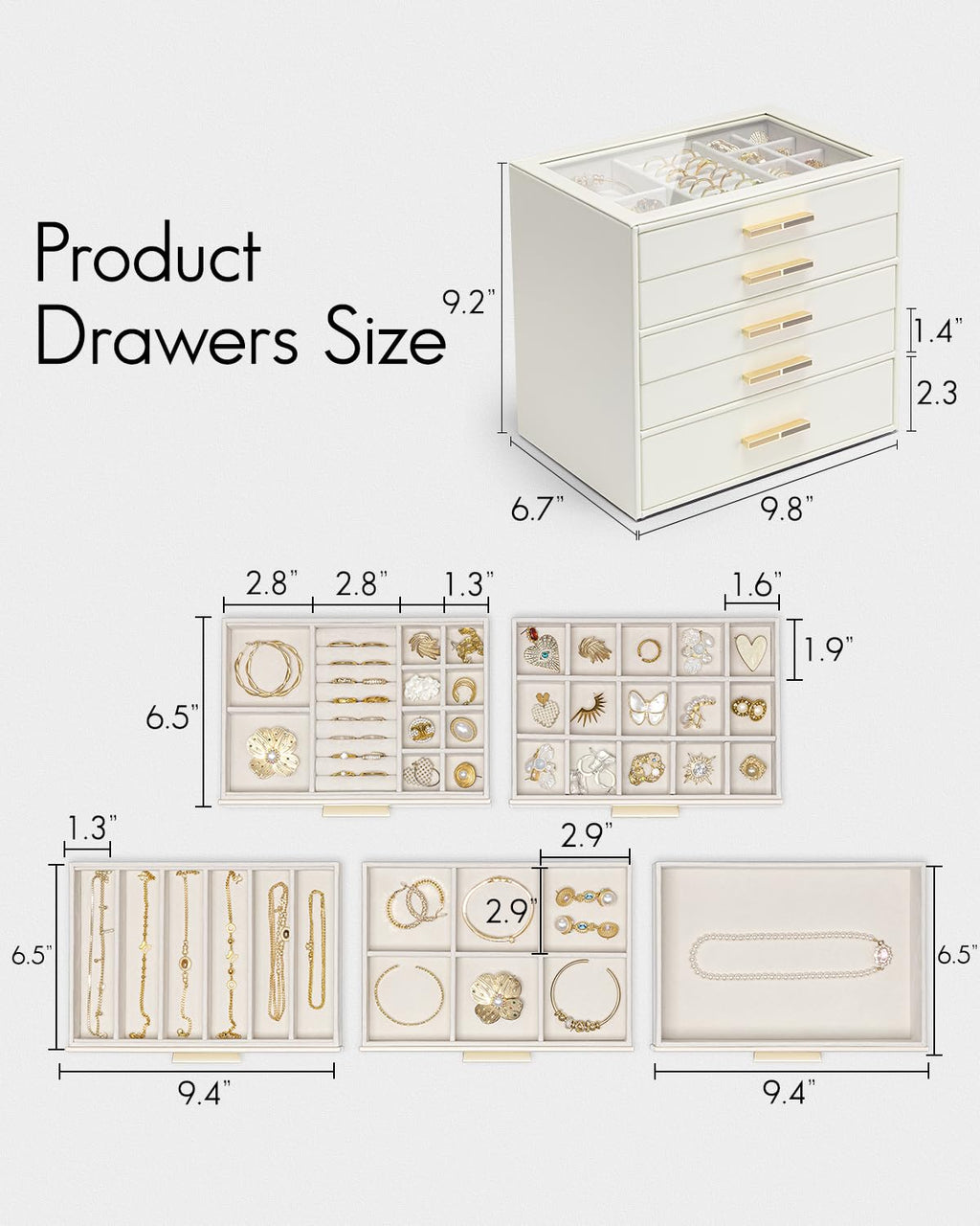 5 Layer Glass Lid Jewelry Organizer with 5 Drawers U2829
