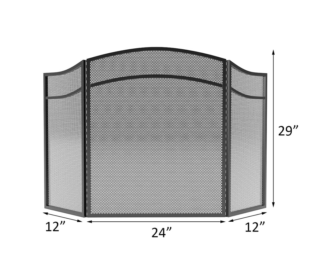 3 Panels Fireplace Screen with Arch Frame Black Y390307