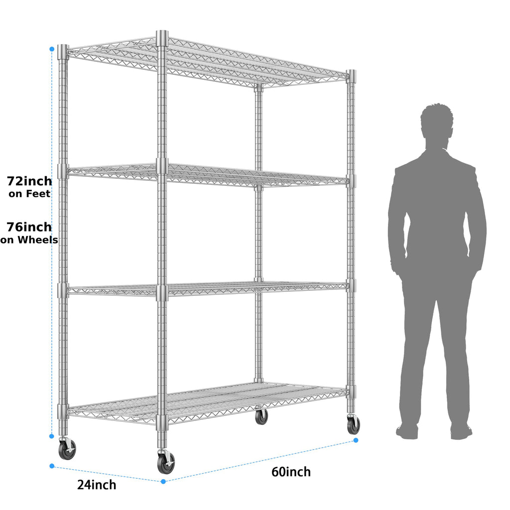 4-Tier Heavy Duty Metal Shelves with Wheels H7395