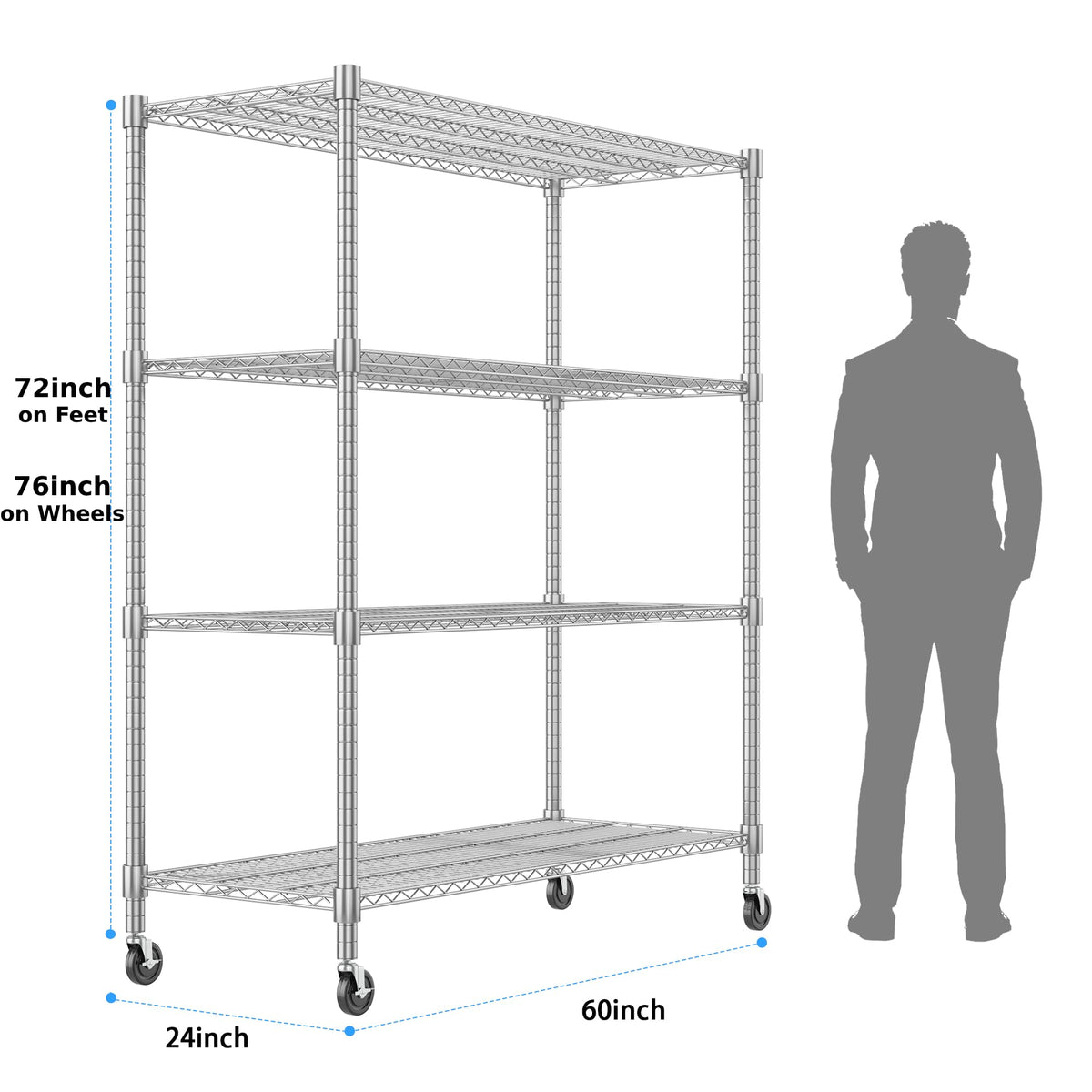 4-Tier Heavy Duty Metal Shelves with Wheels H7395