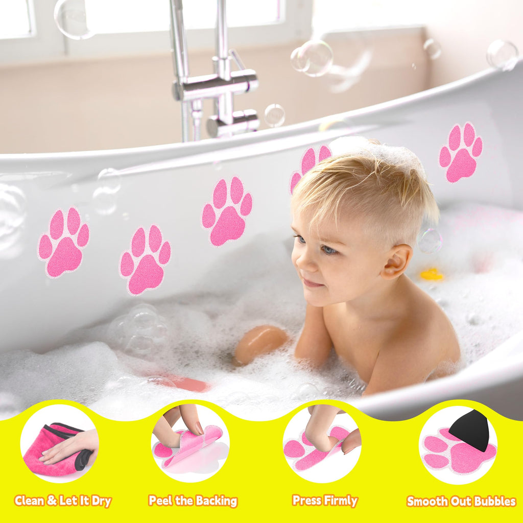 20PCS Non Slip Bathtub Stickers with Scraper, Pink, Dog Paw V219645