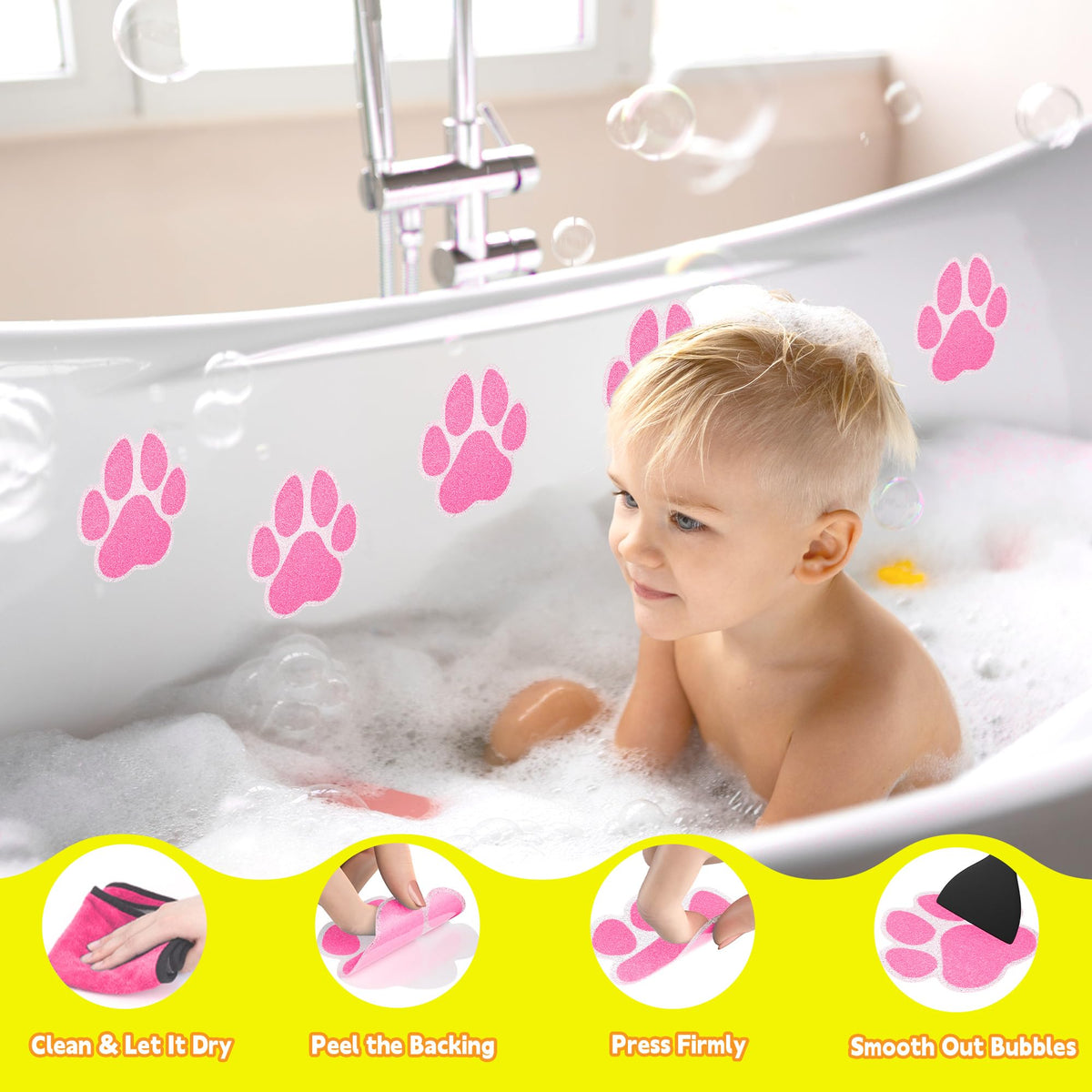 20PCS Non Slip Bathtub Stickers with Scraper, Pink, Dog Paw V219645