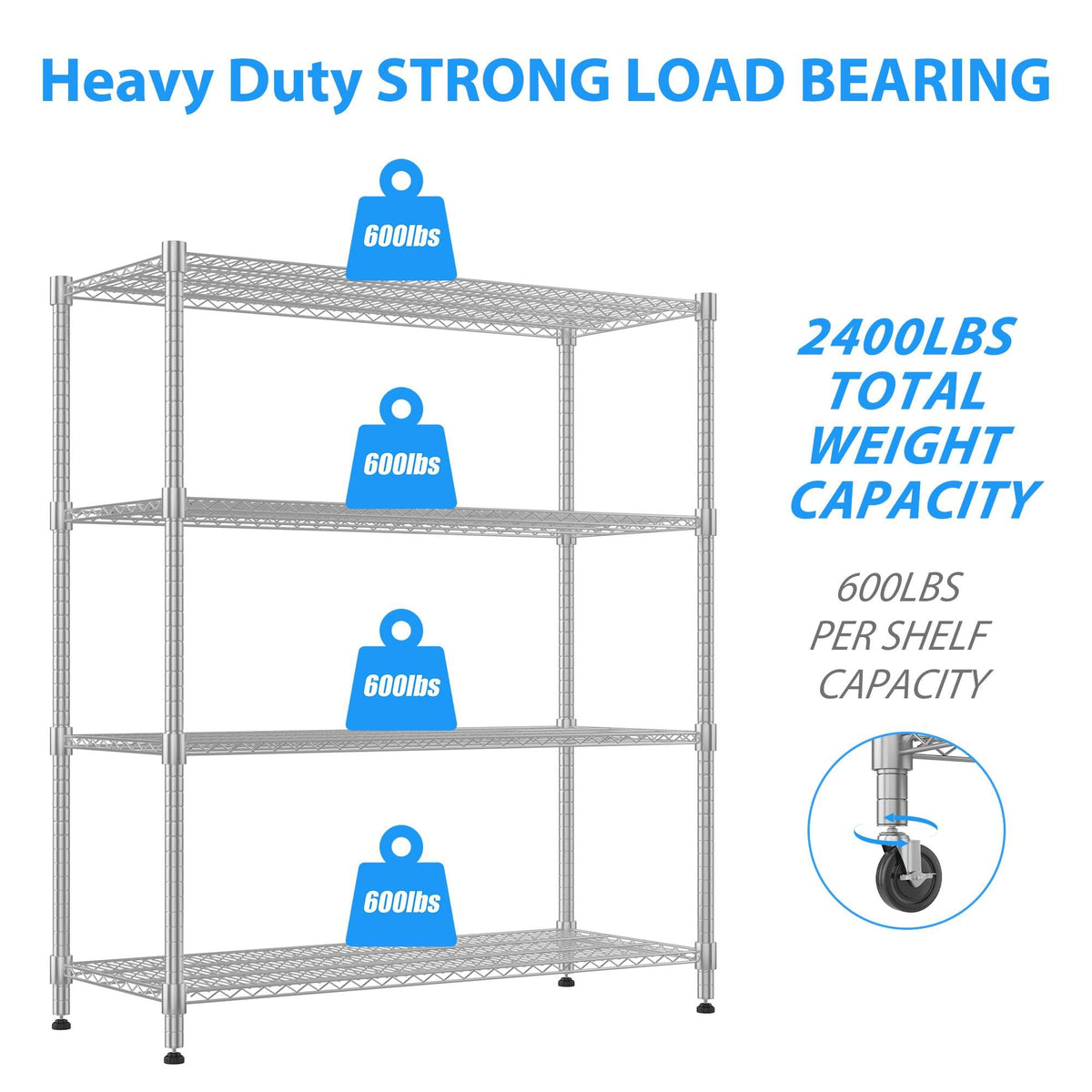 4-Tier Heavy Duty Metal Shelves with Wheels H7395