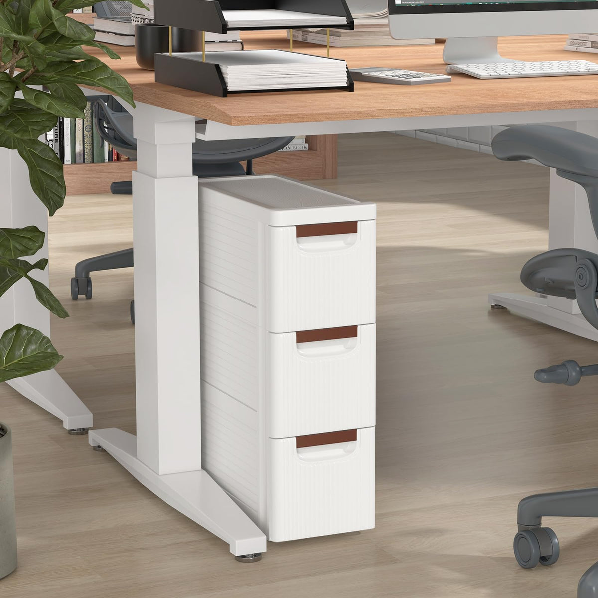 White 3 Drawer Narrow Storage Cabinet J327156