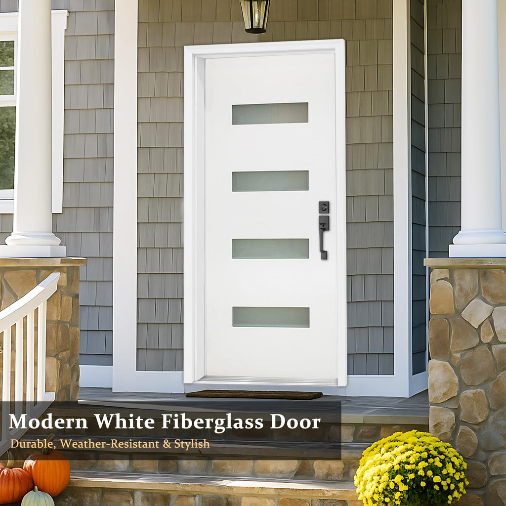 Fiberglass Exterior Front Door 36x80in Left-Hand Inswing Frosted Glass White Primed Q794