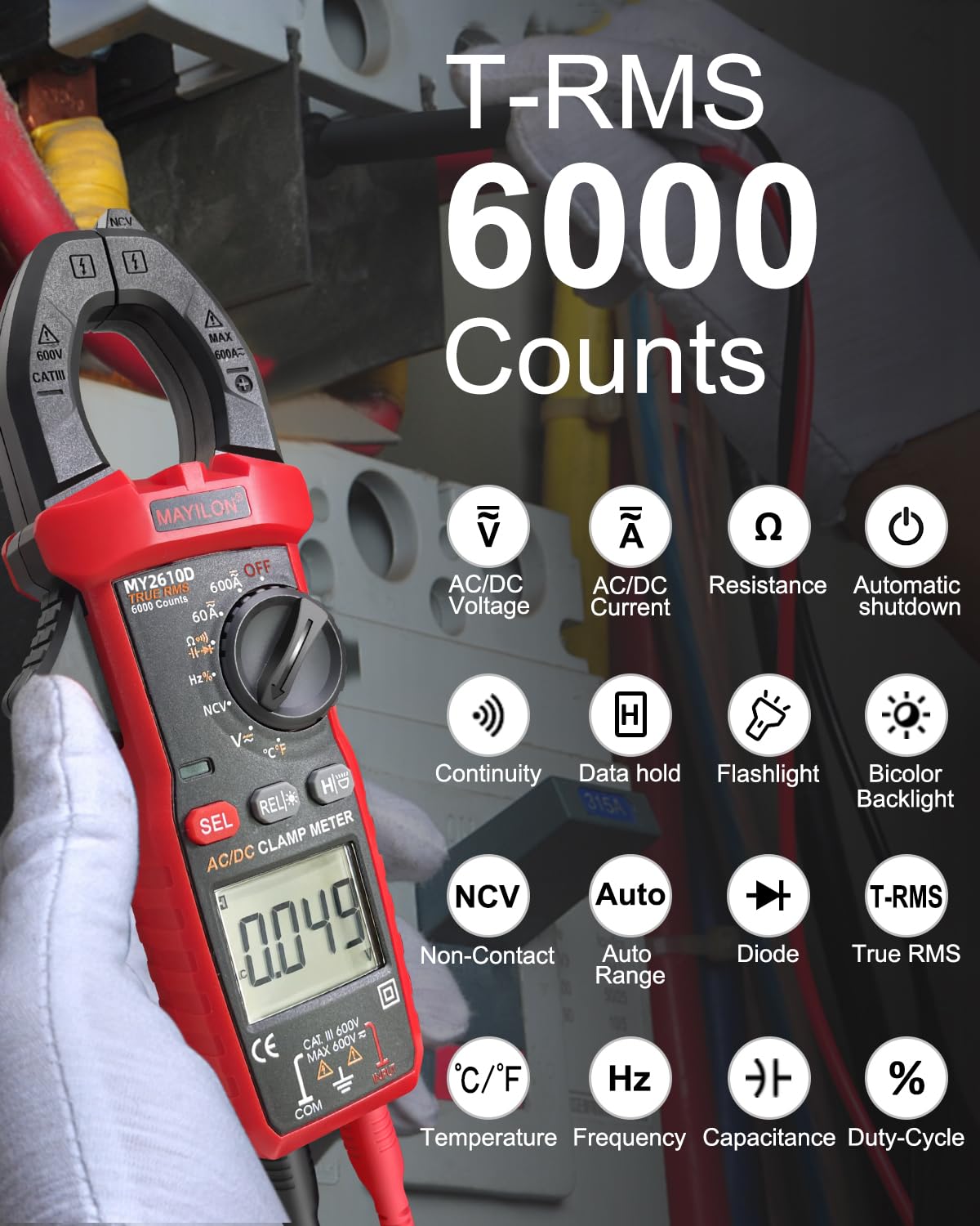 Digital Clamp Meter TRMS 6000 Counts C9690