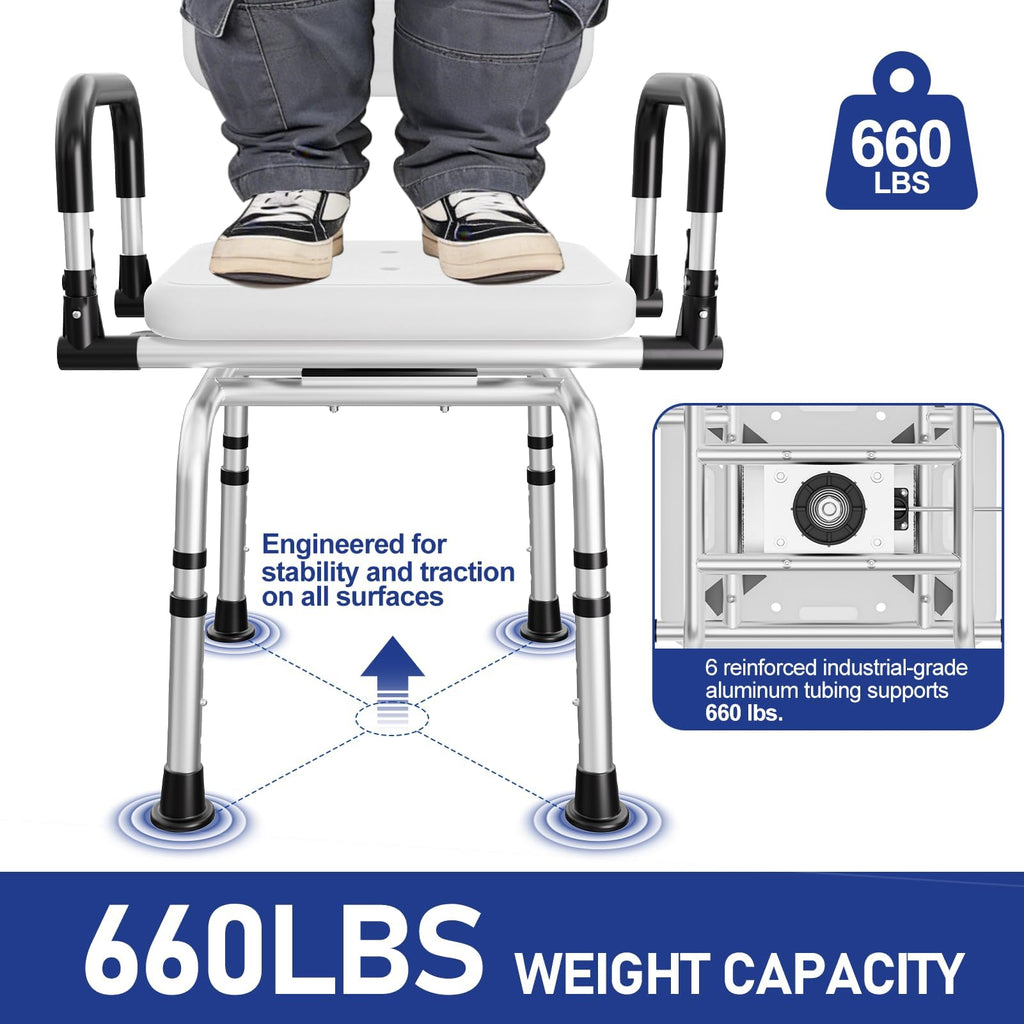 Swivel Shower Chair, 660 LBS, Adjust Height, Pivoting Arms X127