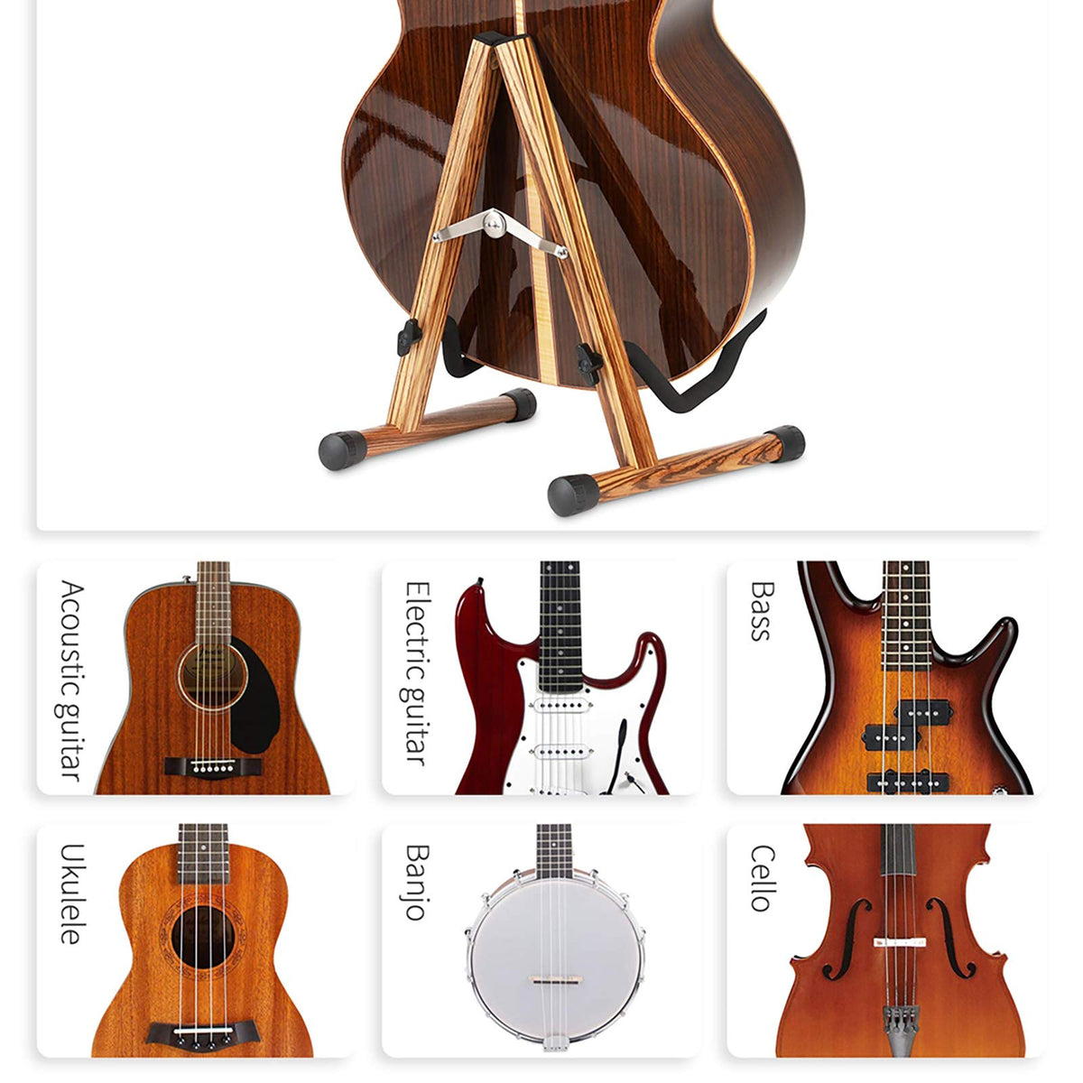 Folding Wood Acoustic Guitar Stand with Padding X63599