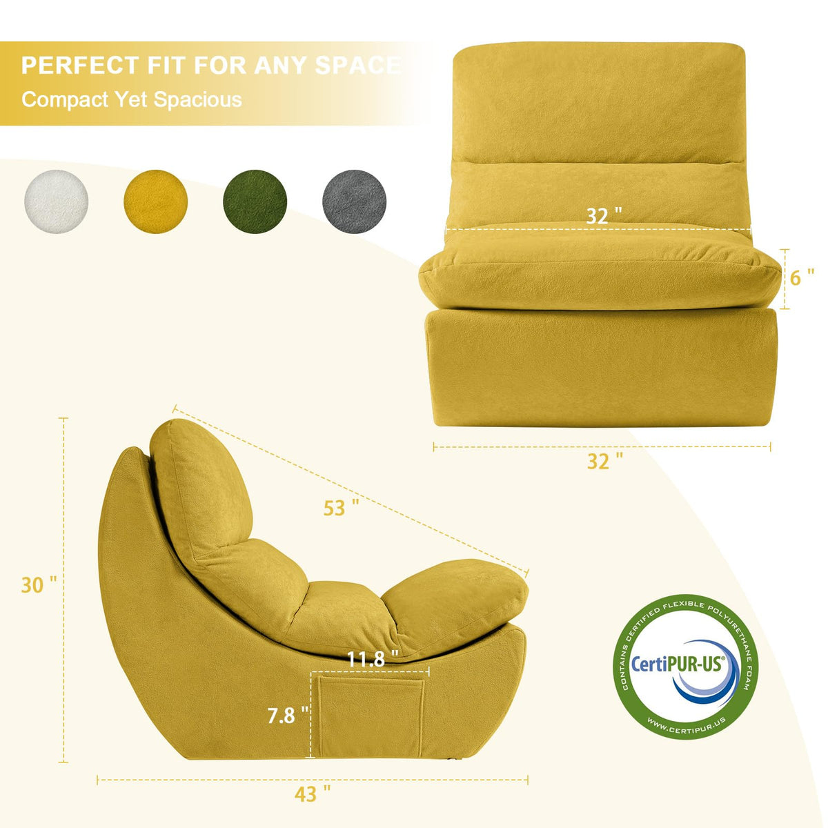 Set of 2 Yellow Anti Cat Scratch Bean Bag Chairs I850