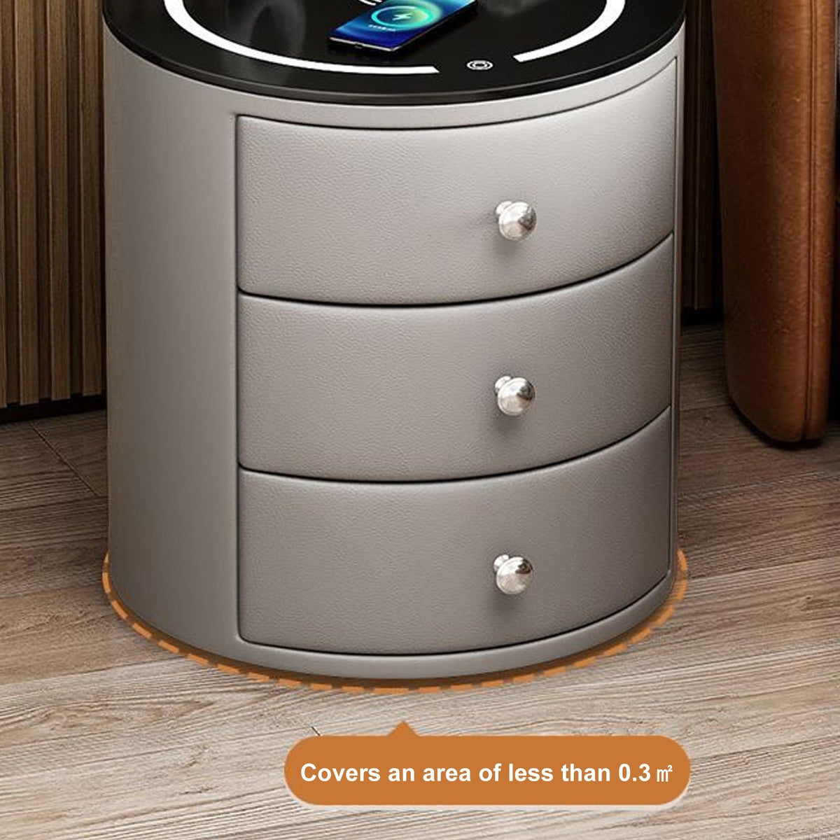 White 3 Drawer PU Leather Nightstand with Wireless Charging and LED Lights U273955