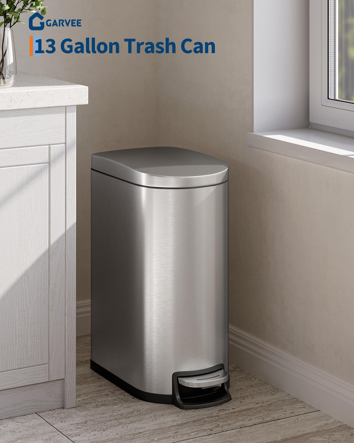 50 L Stainless Steel Kitchen Trash Can with Lid I157480