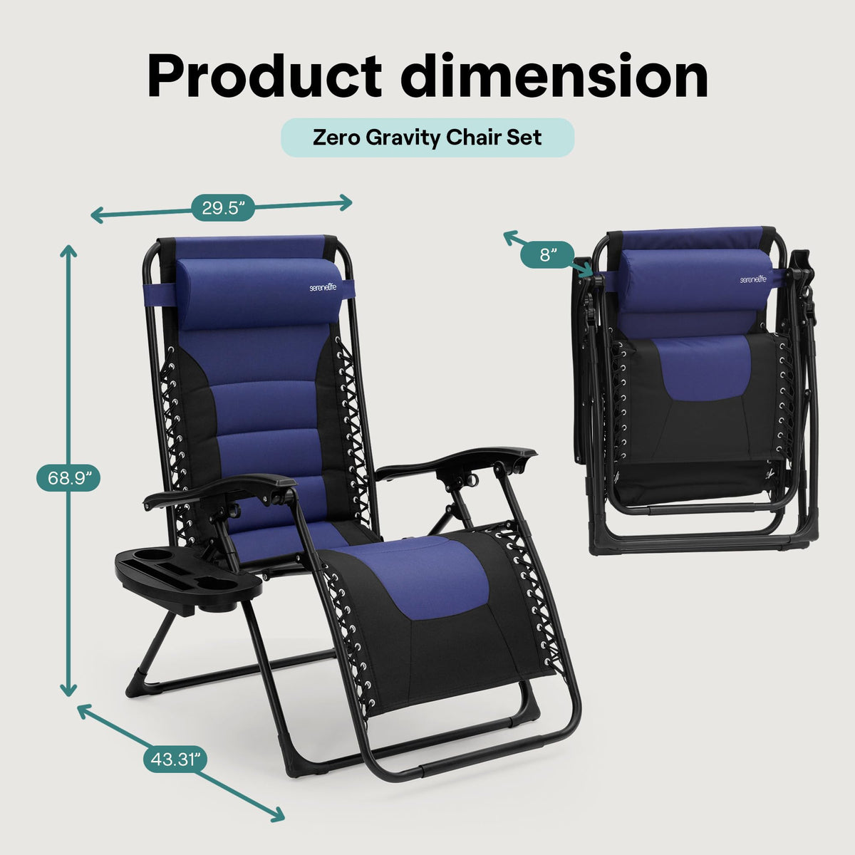 Foldable Adjustable Zero Gravity Lounge Chair with Cup Holder and Side Table T9172