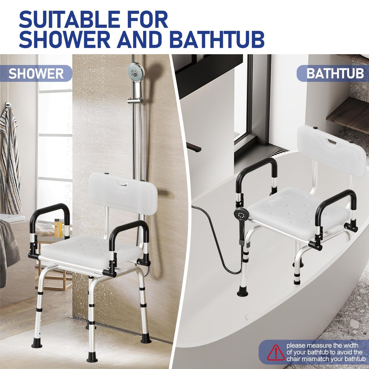 Swivel Shower Chair, 660 LBS, Adjust Height, Pivoting Arms X127