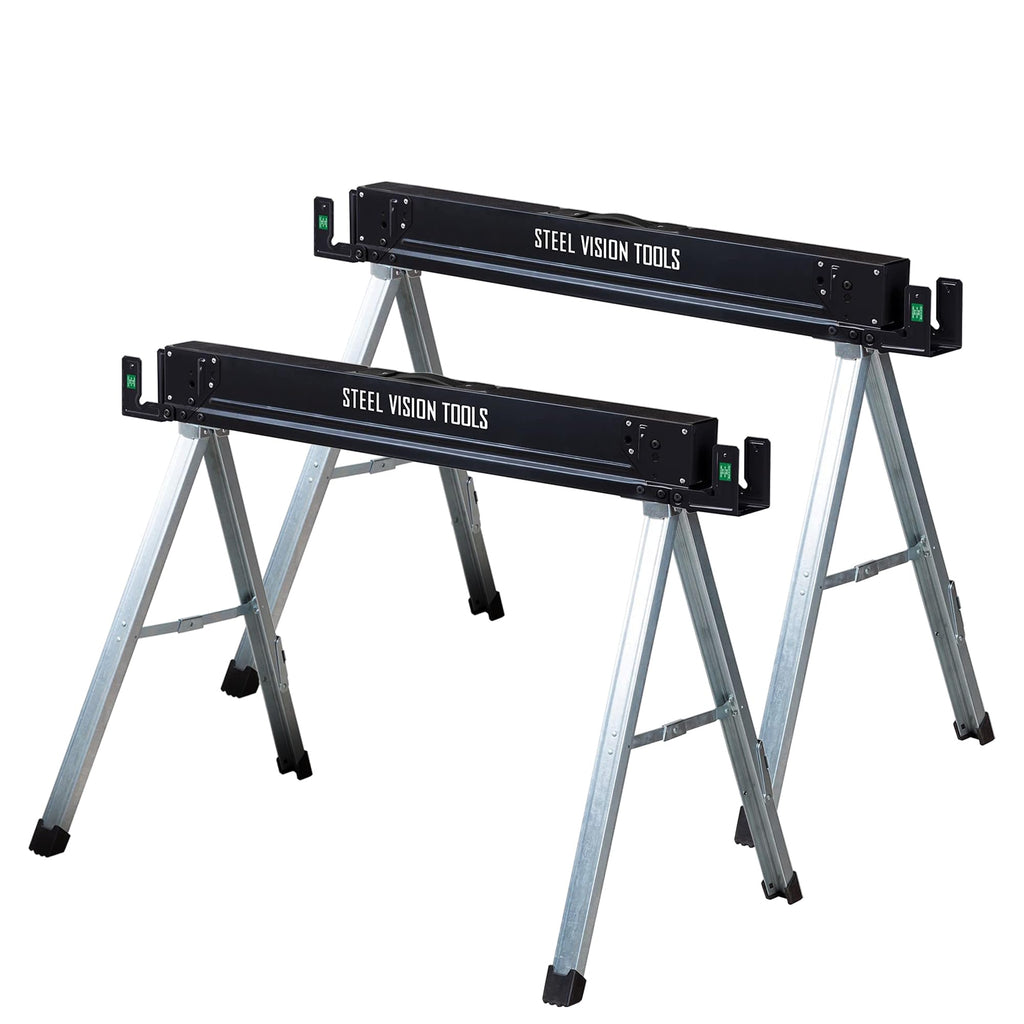 Folding Heavy Duty Metal Sawhorse 2 Pack with 2x4 Support Bracket E301