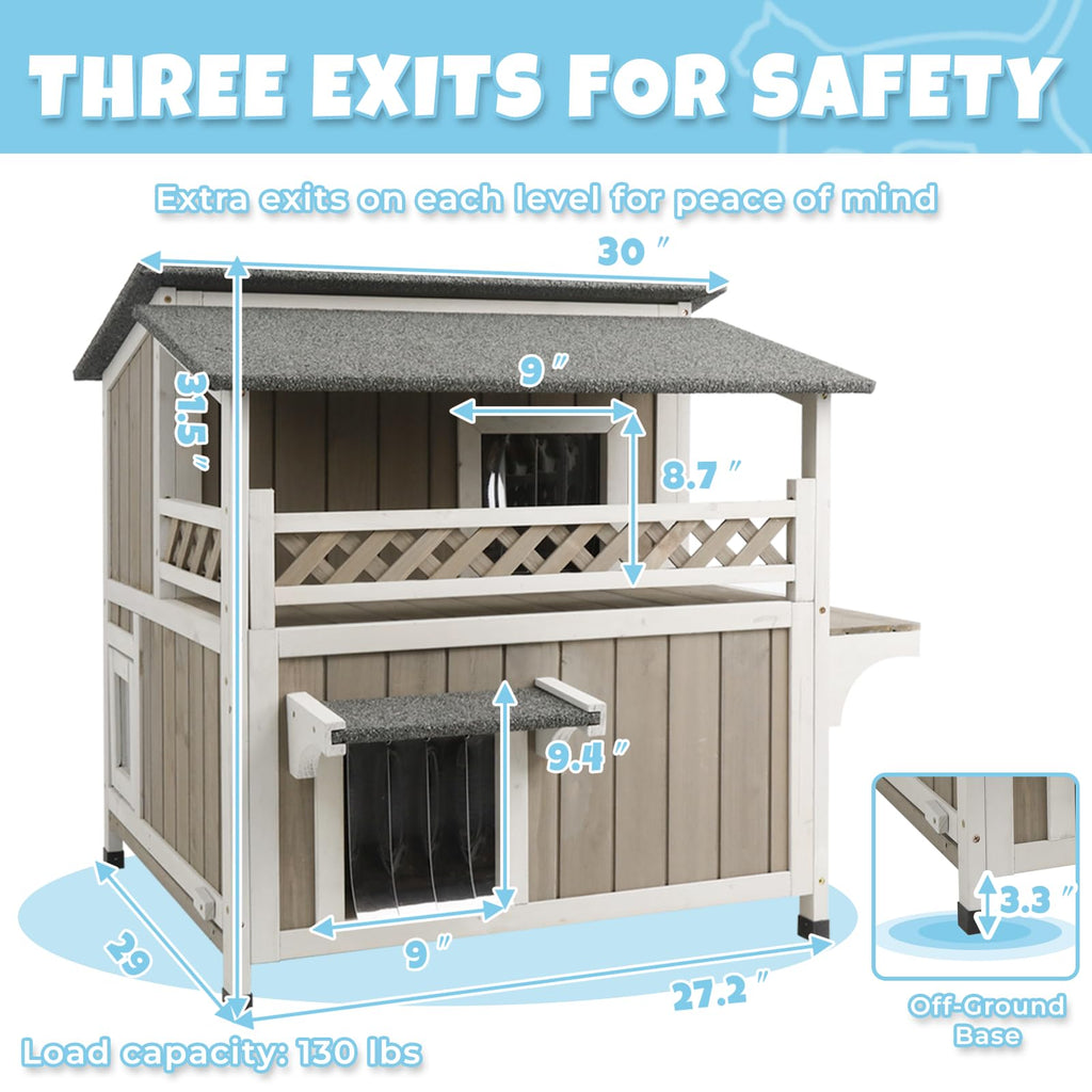 Wooden Two-Story Cat House T594876