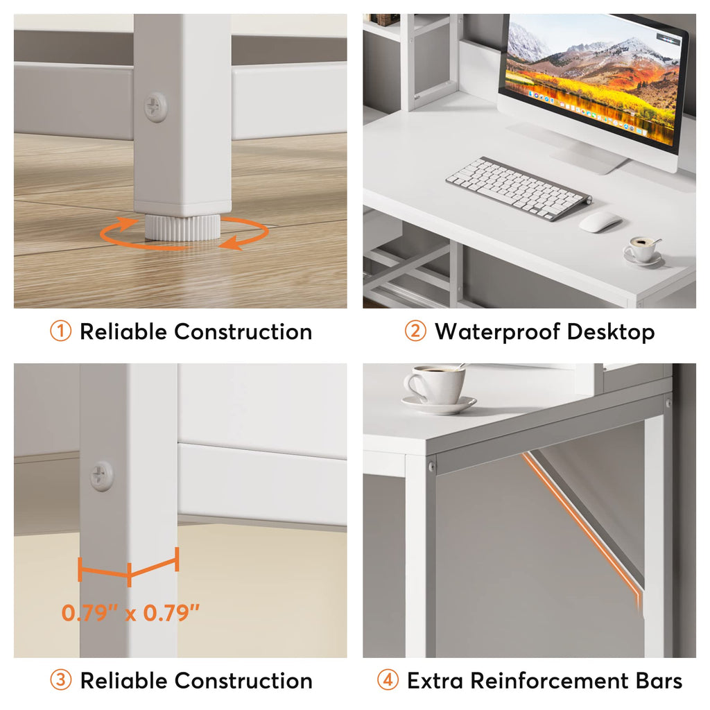 55 Inch Computer Desk with 2 Drawers and Storage Shelves T42839