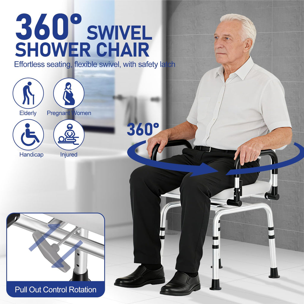 Swivel Shower Chair, 660 LBS, Adjust Height, Pivoting Arms X127