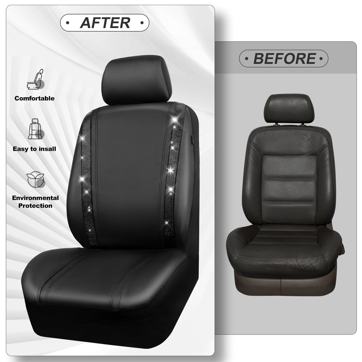 Leather Bling Diamond Car Seat Covers Full Set S7448